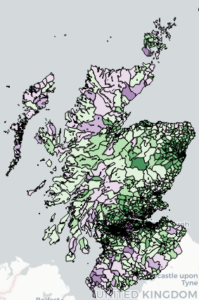 Scotland's deprivation on an small size image of SIMD 2020 representing details shown withing site